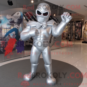 Silver Superhero mascot...