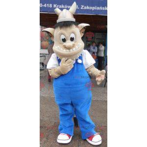 Mascotte troll con elmo vichingo. Mascotte di creatura -