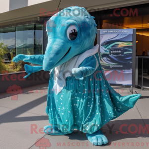 Teal Humpback Whale mascot...