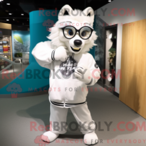 Fantasia de mascote Say Wolf branco com moletom e óculos - Diga lobo mascotes - REBROKO_228302 - RedBrokoly.com