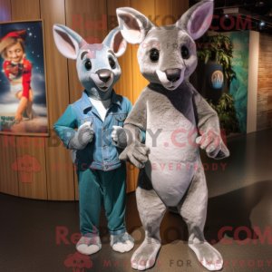 Sølv kænguru maskot kostume...
