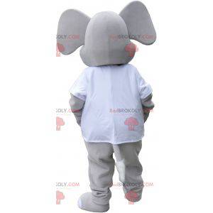 Giant gray elephant mascot wearing a white t-shirt -