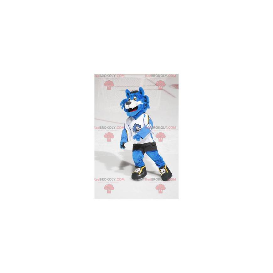 Mascote gato azul e branco em roupas esportivas - Redbrokoly.com Mascote gato azul e branco em roupas esportivas - Redbrokoly.com