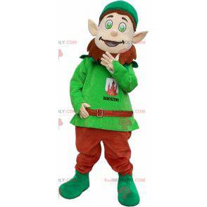 Mascotte de lutin vert avec une barbe et un chapeau -