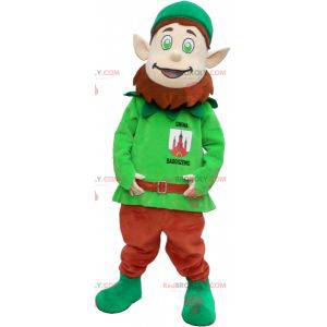 Grønn leprechaun-maskot med skjegg og hatt - Redbrokoly.com