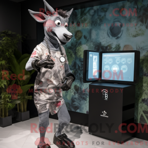 Gray Okapi mascot costume...