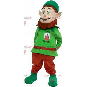 Grøn leprechaun maskot med skæg og hat - Redbrokoly.com