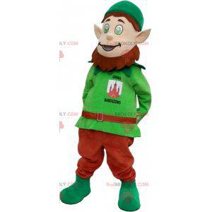 Mascotte de lutin vert avec une barbe et un chapeau -