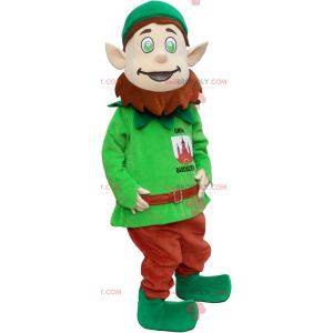 Grønn leprechaun-maskot med skjegg og hatt - Redbrokoly.com