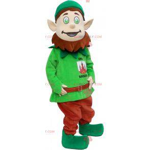 Mascotte de lutin vert avec une barbe et un chapeau -