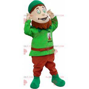 Grønn leprechaun-maskot med skjegg og hatt - Redbrokoly.com