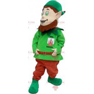 Mascotte de lutin vert avec une barbe et un chapeau -