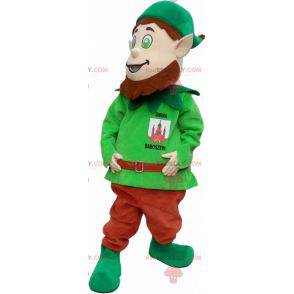 Mascotte groene kabouter met een baard en een hoed -