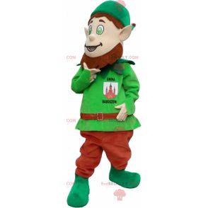 Mascotte de lutin vert avec une barbe et un chapeau -