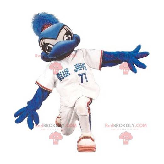 Mascotte d'oiseau bleu de geai bleu en tenue de sport -