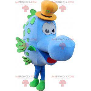 Mascota de pez azul y verde con sombrero - Redbrokoly.com