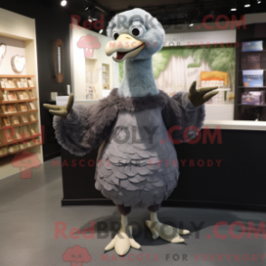 Fantasia de mascote Dodo cinza com vestido e luvas - Mascotes do pássaro dodô - REBROKO_228623 - RedBrokoly.com