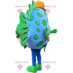 Mascotte di pesce blu e verde con un cappello - Redbrokoly.com