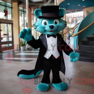 Teal Cat maskot kostume...