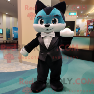 Teal Cat mascot costume...