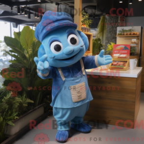 Fantasia de mascote de ceviche azul com macacão e luvas - Mascotes de ceviche - REBROKO_228824 - RedBrokoly.com