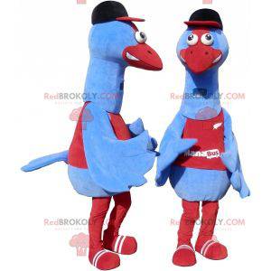 Kæmpe blå og rød fuglemaskot. Struds maskot - Redbrokoly.com