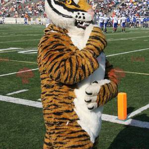 Very realistic white and black brown tiger mascot -