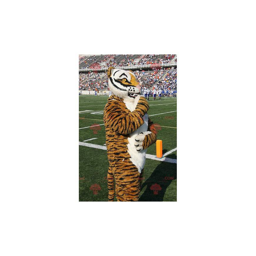 Very realistic white and black brown tiger mascot -