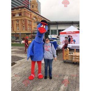 Riesiges blaues und rotes Vogelmaskottchen. Straußenmaskottchen