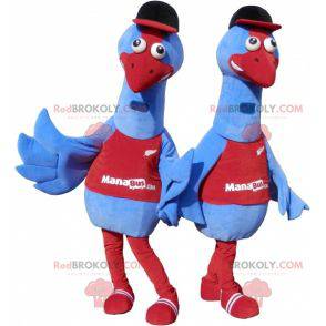 Blue bird mascot in sportswear. Stork mascot - Redbrokoly.com