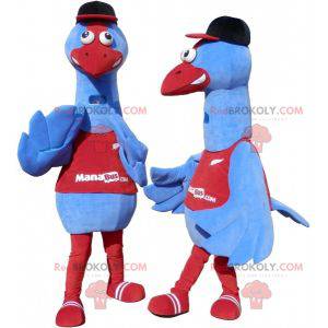 Blue bird mascot in sportswear. Stork mascot - Redbrokoly.com