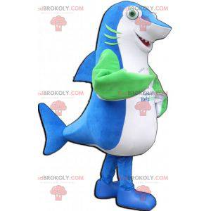 Gigante e impressionante mascotte blu squalo bianco e verde -