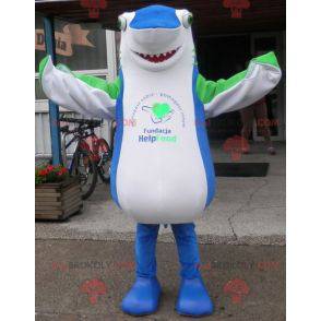 Gigante e impressionante mascotte blu squalo bianco e verde -