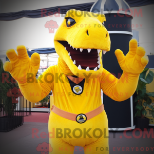 Gul T Rex maskot kostume...