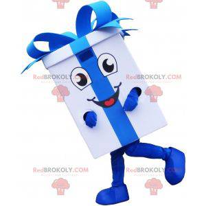 Giant white gift mascot with a blue ribbon - Redbrokoly.com