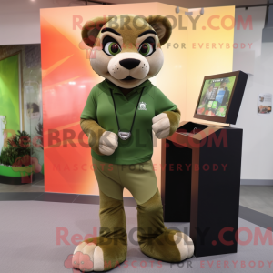 Oliven Puma maskot kostym...