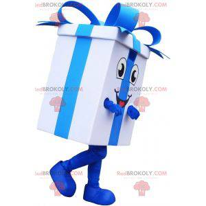 Riesiges weißes Geschenkmaskottchen mit einem blauen Band -