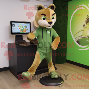 Oliven Puma maskot kostym...