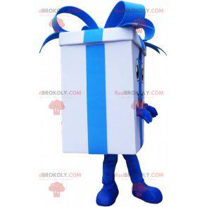 Riesiges weißes Geschenkmaskottchen mit einem blauen Band -