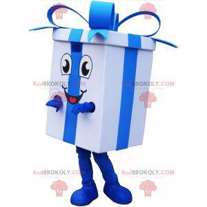 Gigante mascotte regalo bianco con un nastro blu -