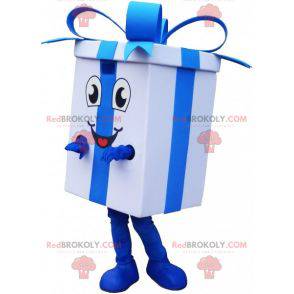 Mascotte de cadeau blanc géant avec un ruban bleu -