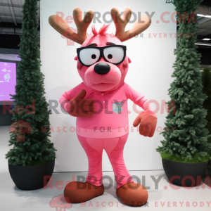 Pink Rensdyr maskot kostume...