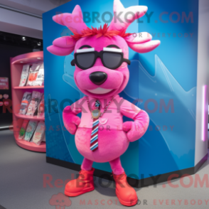 Fantasia de mascote de Rena rosa com bermuda e óculos de grau - Mascotes renas - REBROKO_229346 - RedBrokoly.com