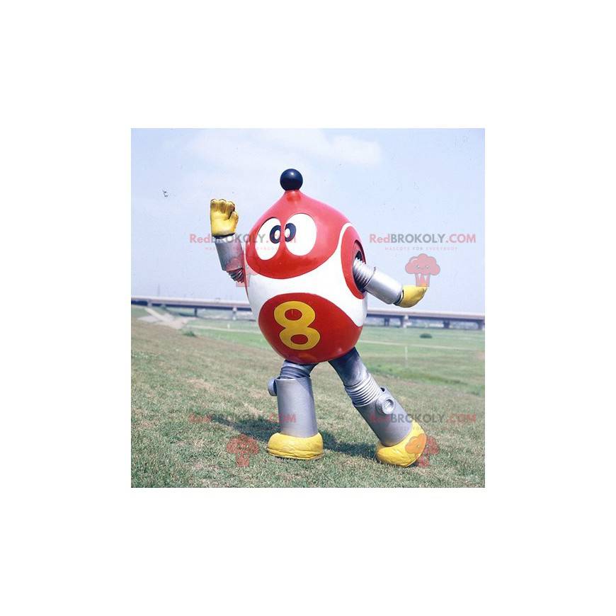 Mascotte de robot rouge blanc et gris métallisé - Redbrokoly.com Mascotte de robot rouge blanc et gris métallisé - Redbrokoly.com