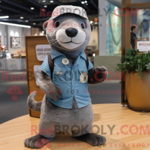 Grey Otter maskot kostume...