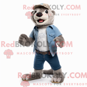 Grey Otter maskot kostume...