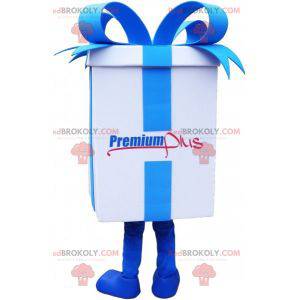 Gigante mascotte regalo bianco con un nastro blu -
