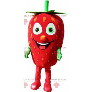 Jätte jordgubbar maskot. Röd och grön fruktmaskot -