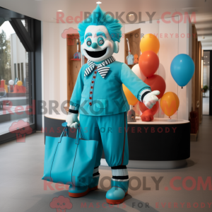 Cyan Klovn maskot kostume...