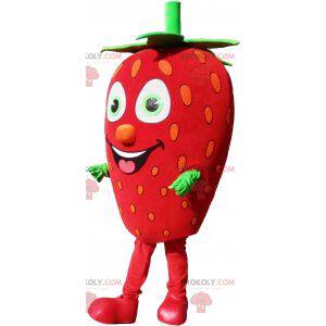 Mascota de fresa gigante. Mascota de frutas rojas y verdes -